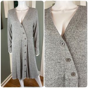 A Beautiful Soul Sz B Volup Gray Ribbed Midi Dress Stretch Button Down 18/20